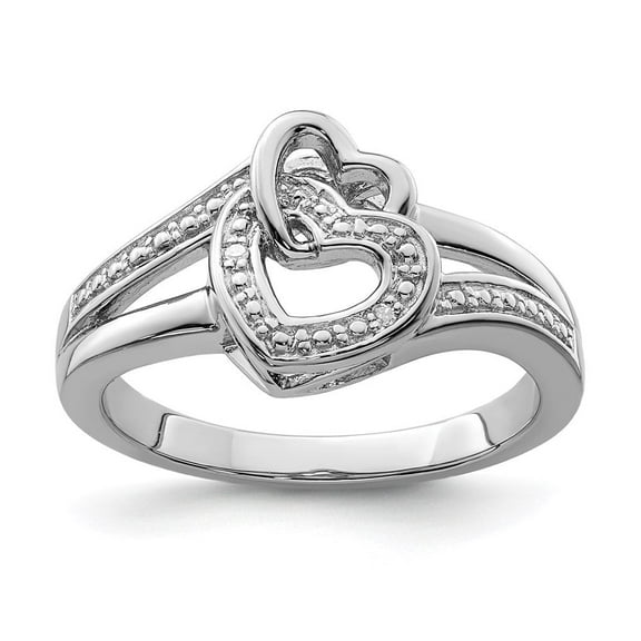 Auriga Fine Jewelry 925 Sterling Silver Diamond Double Heart Ring Size 7 for Women