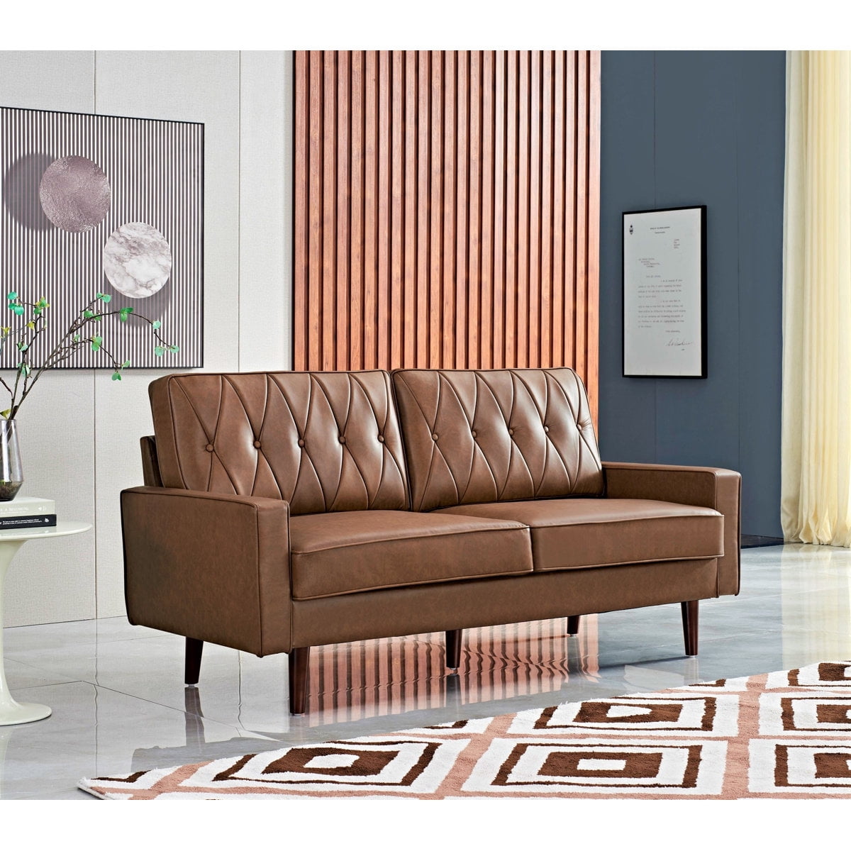US Pride Furniture Modern Style Faux Leather Sofa with Elegant Round Tapered Legs