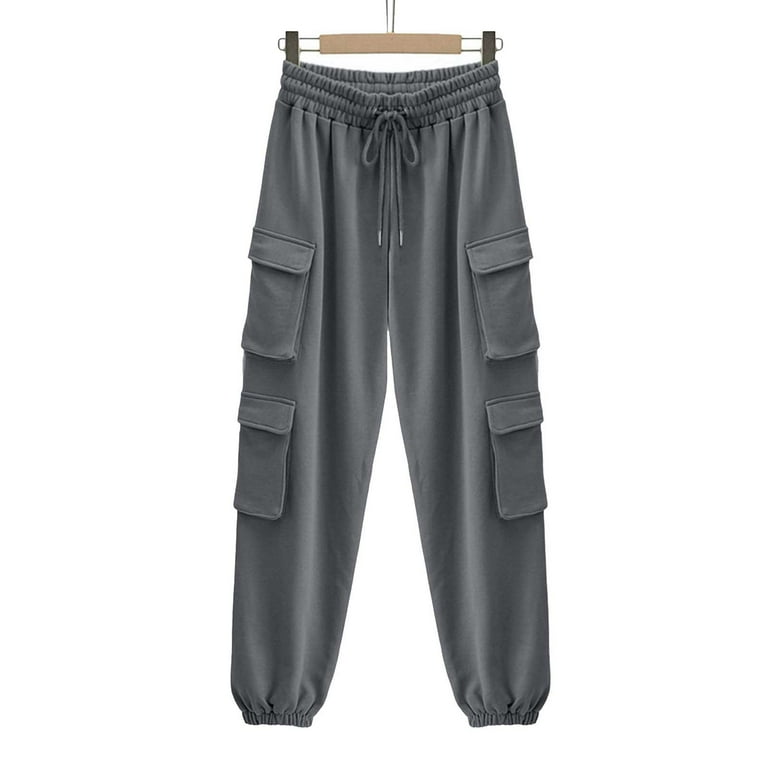 【KOOLOSET】Multi Cargo Wide Sweatpants Women's Cargo Pants Drawstring Elastic High Waisted