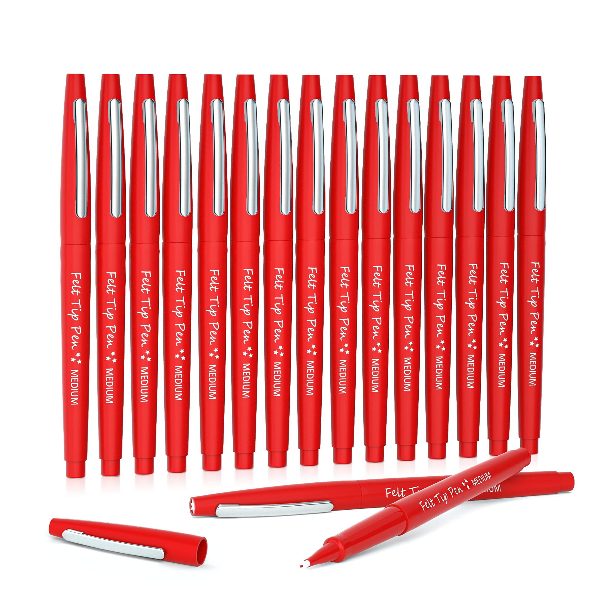 Lelix Felt Tip Pens, 15 Red Pens, Medium Point Felt Pens