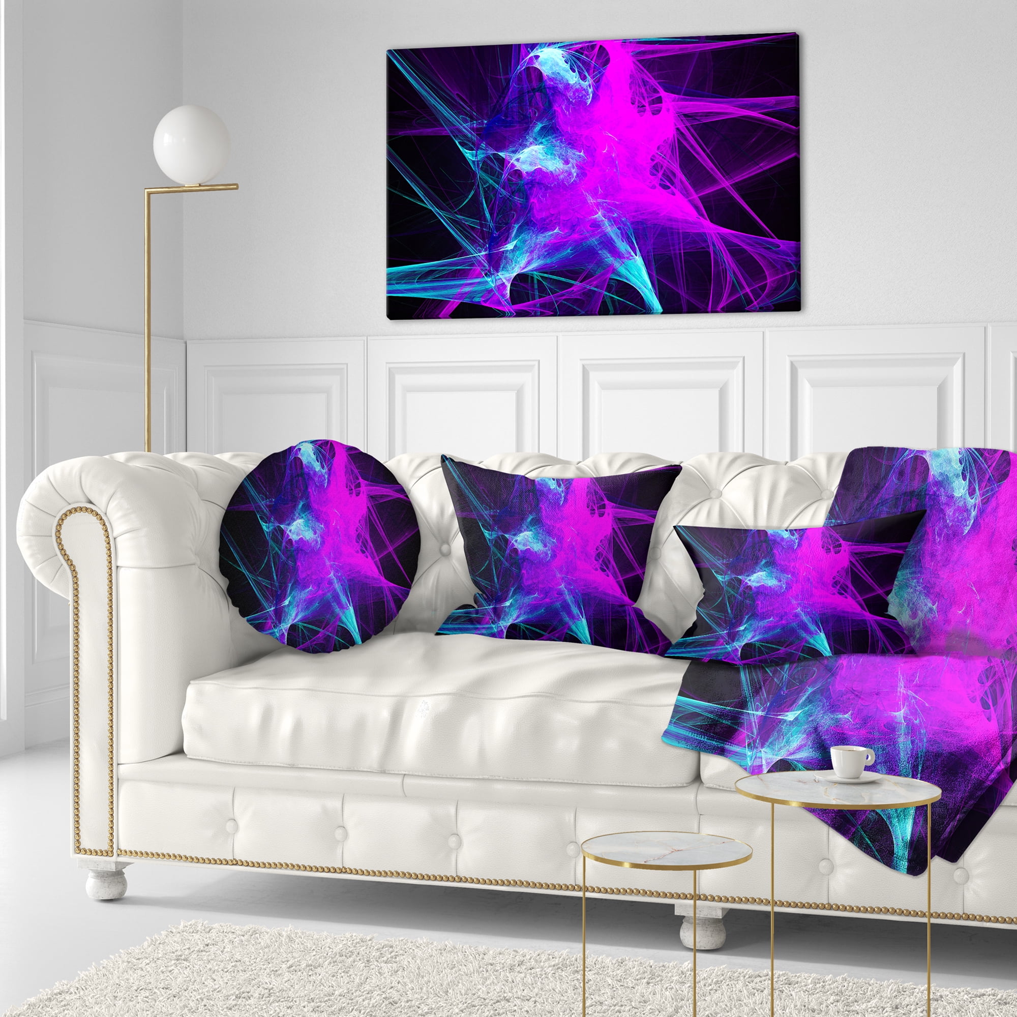 Designart Purple Glowing Ball of Smoke - Abstract Throw Pillow - 12x20