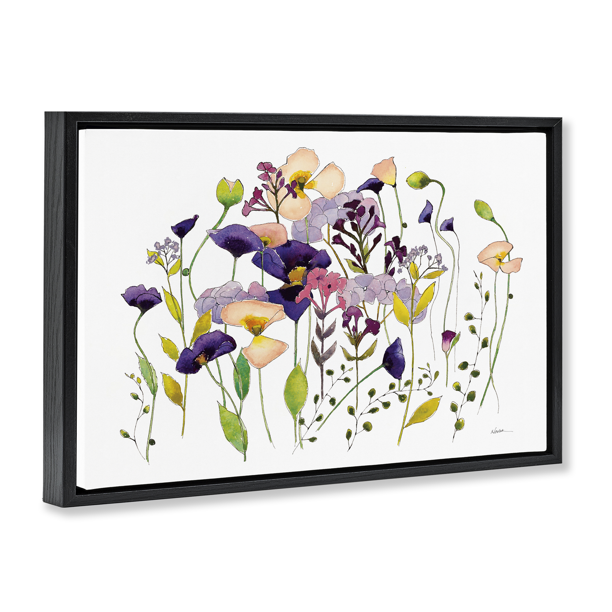 Stupell Industries Purple Poppy Sprigs Botanical & Floral Painting Black Floater Framed Art Print Wall Art, 25 x 17