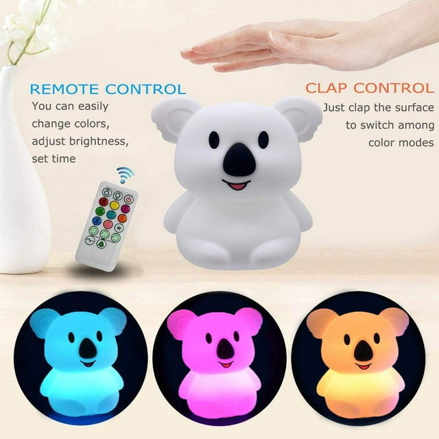 Lámpara de noche de silicona con luz nocturna para ni?os/luces LED/lámpara para habitación de bebé/lámpara de cama para ni?os/brillo y color ajustables, controles táctiles y control remoto LingWen 8390606492784