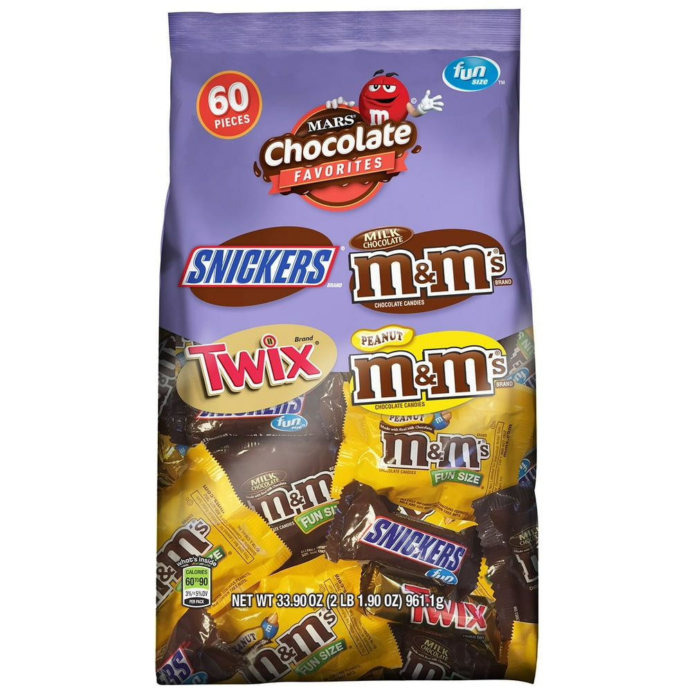 SNICKERS, M&M'S & TWIX Fun Size Candy Variety Mix, 60 Pieces, Contains