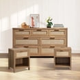 thumbnail image 6 of SICOTAS Bohemian 7-Drawer Dresser & 2 Nightstands Set with USB Charging - Coastal Rattan Bedroom Furniture Set, Oak, 6 of 14