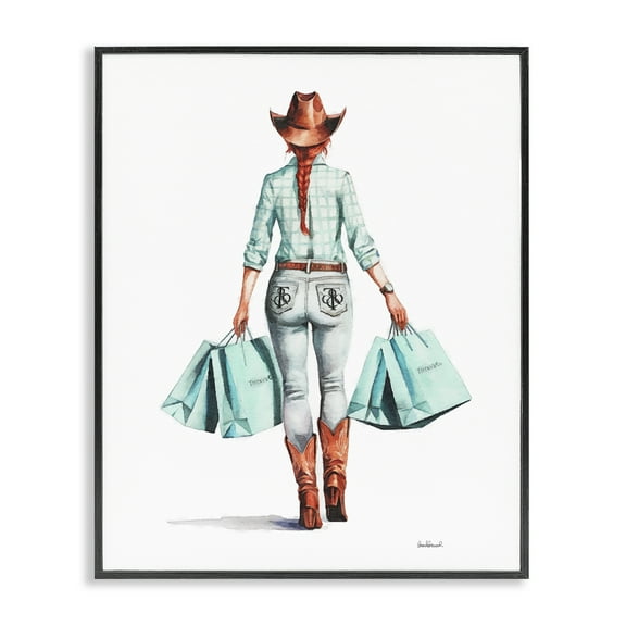 Stupell Industries Trendy Country Cowgirl People Painting Black Framed Art Print Wall Art, 11 x 14
