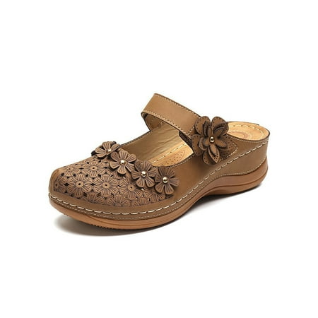 

Crocowalk Ladies Casual Shoes Slip On Wedge Sandals Summer Slides Women Slide Slippers Indoor Outdoor Comfortable Closed Toe Dark Brown 12