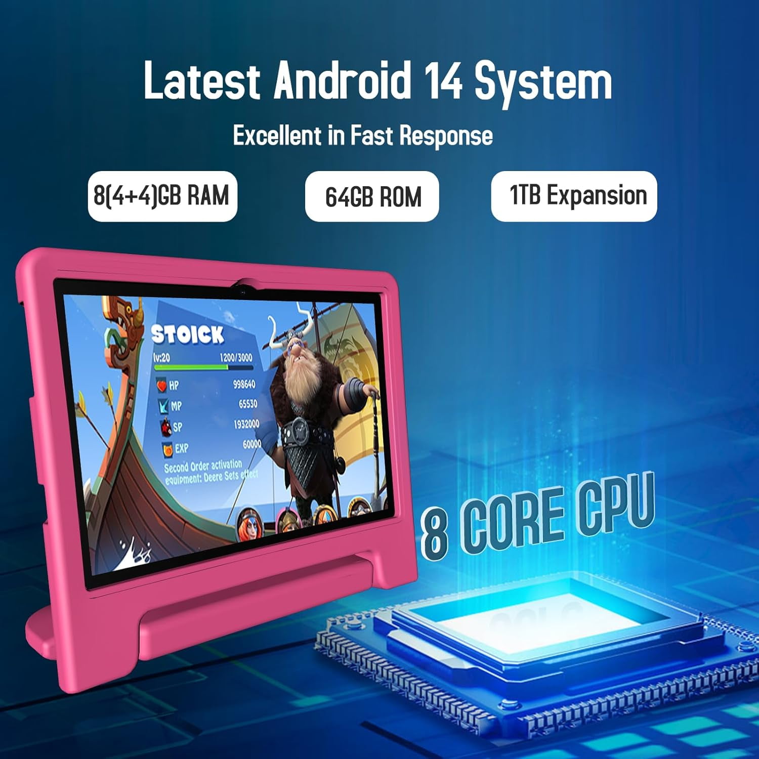ITDULCET Kids Tablet 10 inch Android 14, 8GB RAM+64GB ROM Toddler Tablet for Children Teen, 2.4G & 5G WiFi, Dual Camera, 10.1" IPS HD Screen Family Link Parent Control, 2-Year Warranty