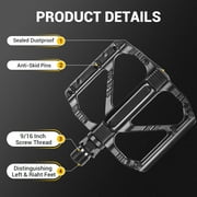 Addmotor Aluminum Alloy Road/Mountain Bike Platform Pedals, Black Anti-Skid Nails