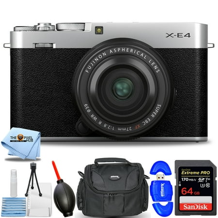 FUJIFILM X-E4 Mirrorless Camera with 27mm f/2.8 R WR Lens Silver - Accessory Kit