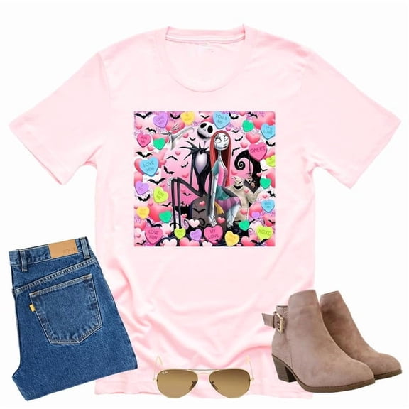 Jack Skellington Valentine Candy, Valentine Shirt Unisex Short Sleeve Shirt (Pink-2X Large)
