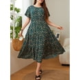 thumbnail image 2 of Vestido casual de manga corta con estampado floral y talla grande para mujer, 2 of 8