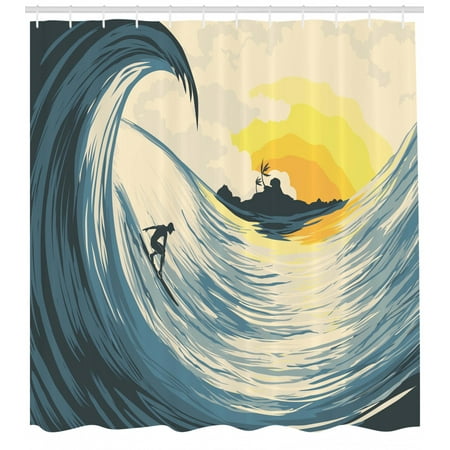 Ocean Shower Curtain Illustration Of Cloudy Sky Tropical Island