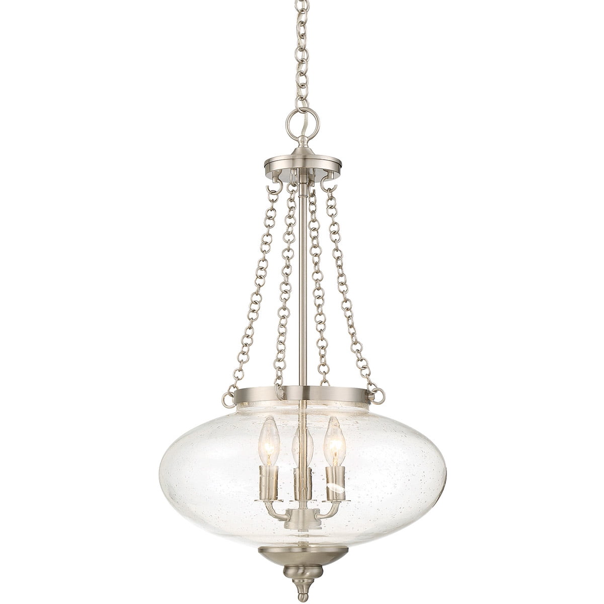 Pendants 3 Light With Satin Nickel Finish Candelabra Base Bulbs 16 inch