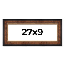 27x9 Frame Brown Walnut Gold Ornate Trim Solid Wood Plein Air Picture Frame | 3 Inch Moulding Width