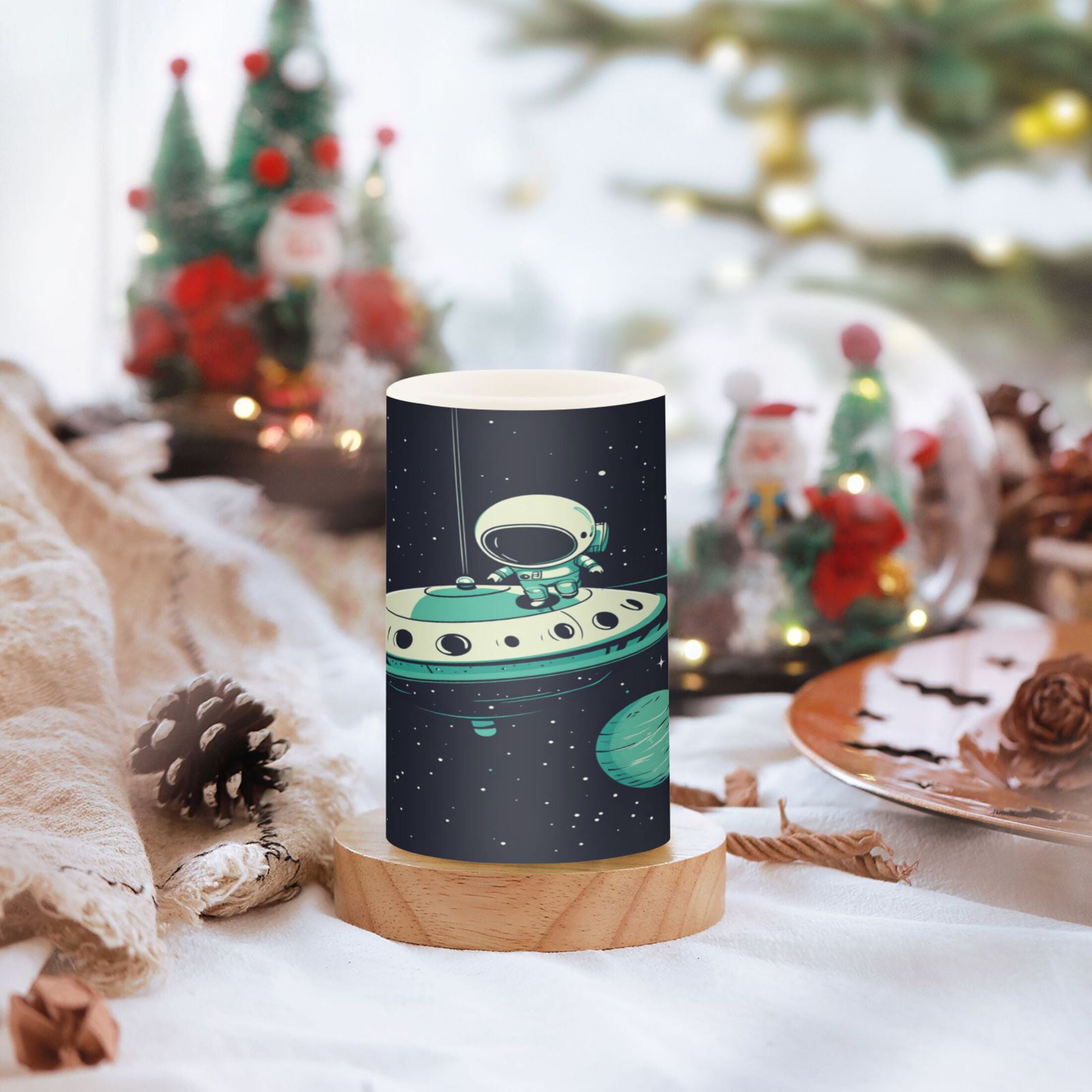 Flameless Candles Lights, Pack of two LED Lights, Dimmable LED Pillar Candles Battery Operated, Flames Remote Control A Cute Little Astronaut