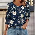 thumbnail image 5 of Spring Tops for Women Women's Casual Blouses Fashion Retro Printed 3/4 Length Sleeve Shirts Crew Neck Pullover Summer Elastic Cuffs with Pleats T-Shirts, 5 of 5