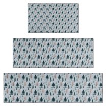 Light Blue Christmas Tree Pattern Kitchen Rugs Sets Of 3,Kitchen Runner Rugs Non Skid Washable,Decorative Kitchen Floor Mats for Kitchen,Sink,Laundry,17"x30"  17"x47"   17"x59"
