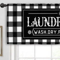 Black White Plaid Laundry Room Curtain Valance 54W x 18H Rod Pocket Checkered Buffalo Wash Dry Fold Repeat Window Treatment for Living Room Bathroom