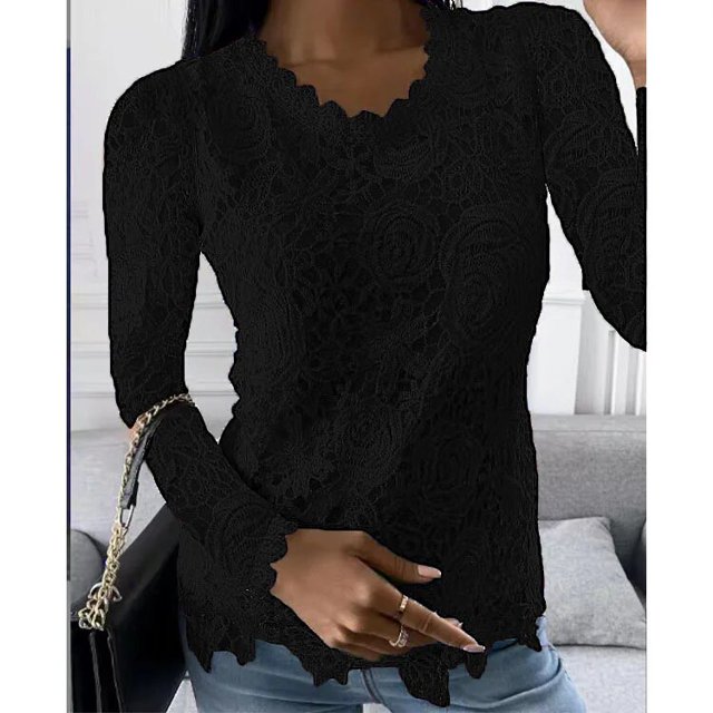 Ropa de moda elegante de encaje para mujer, ropa de calle informal, camisetas sólidas para mujer, camiseta Y2k, Tops Vintage