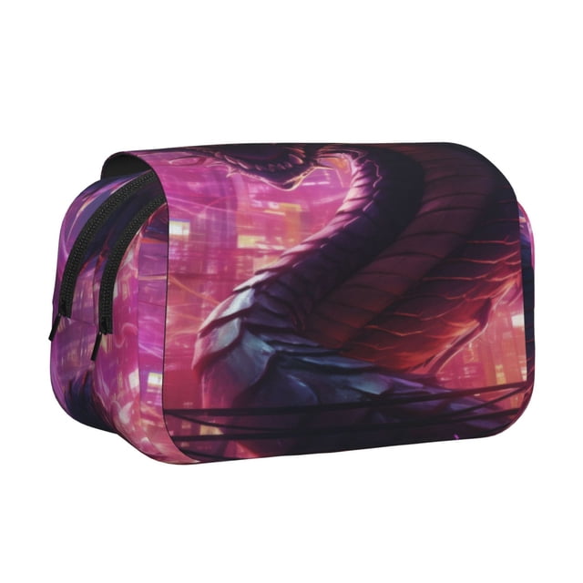 Disketp Neon Futuristic Dragon Estuche de Lápices de Doble Capa con Tapa Abatible y Cremallera, Organizador Escolar para Adolescentes y Adultos