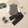 thumbnail image 4 of Coerni Kids Summer Outfit Soft Cotton Warm Crewneck Long Sleeve Solid Color Patchwork Top And Ripped Jeans Boys Clothes, 4 of 5
