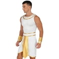 thumbnail image 3 of TiaoBug Men King Pharaoh Costume Egyptian King Sleeveless Dress with Cuffs Snake Head Hat for Halloween White M, 3 of 7