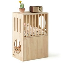 Resenkose 2-Tier Wooden Cat Condo Indoor Symmetrical Cat House with Removable Washable Cushions for Easy Cleaning, Natural
