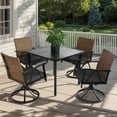 thumbnail image 2 of 5-Piece Patio Dining Set for 4, Outdoor Wicker Furniture Set for Backyard Garden Deck Poolside with 4 Cushions Swivel Rocker Chairs, Steel Table Top, Removable Cushions (Grey), 2 of 12