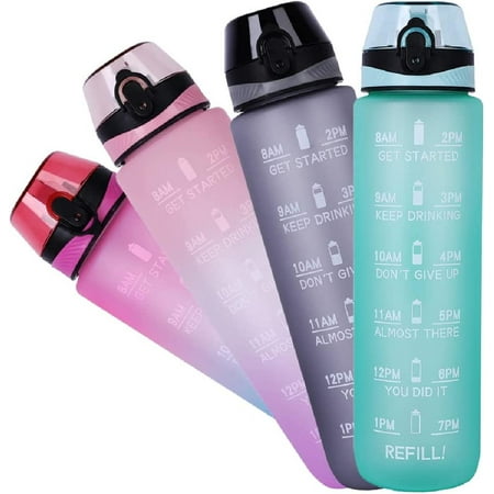 

32oz Sport Water Bottle with Time Maker &Straw &Carry Strap & Security Lock Tritan BPA-Free Leak Proof Flip Top Lid Gym School Outdoor Sports Green