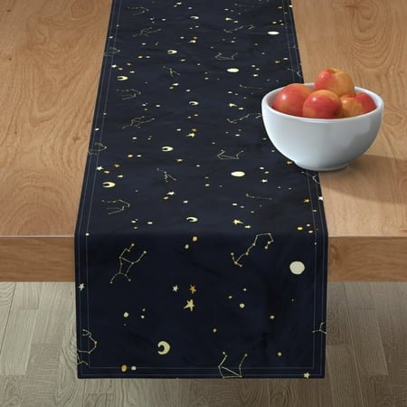 

Cotton Sateen Table Runner 90 - Watercolor Painting Painterly Constellations Zodiac Astrology Night Celestial Stars Moon Sky Print Custom Table Linens by Spoonflower