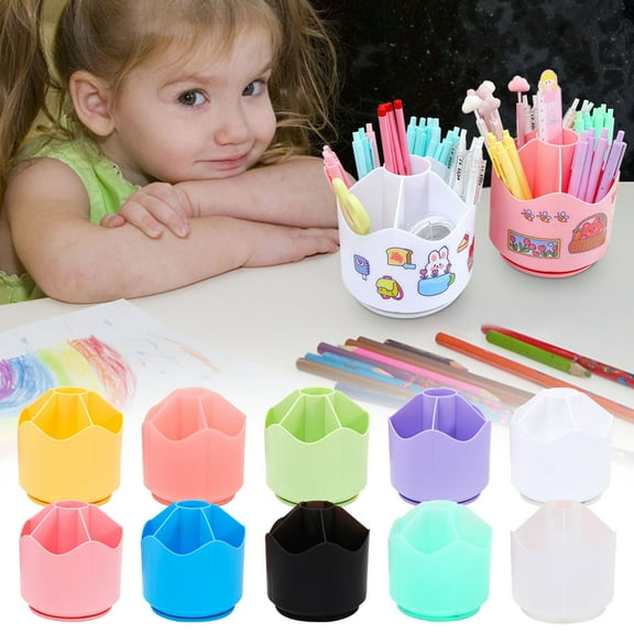 Rotating Pencil Case, 6 Compartment Organizer with 360 Swivel Base, Non-slip Design for Quick Access to Supplies, Ideal for Learner, Teachers & Office Professionals Desk Organization