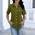 thumbnail image 5 of Wensltd Button Turndown Collar Tops Women Solid Color Short Sleeve Casual Loose Soft V Neck Work Shirts, 5 of 5