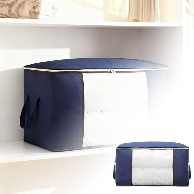 Large Capacity Duvet and Blanket Storage Organizer with Zippered Closure and Transparent Window for Easy Visibility and Foldable Design