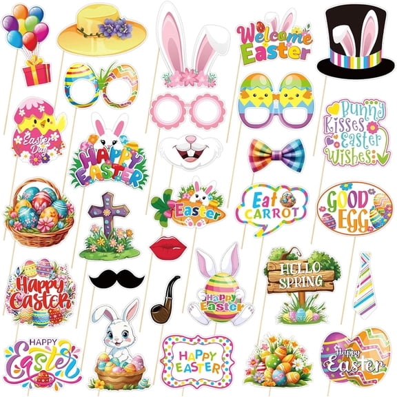 Happy Easter Photo Booth Props, Bunny Eggs for Photography, Spring Selfie Prop for Party Decoration