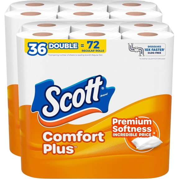 ComfortPlus Toilet Paper, 36 Double Rolls, 231 Sheets per Roll, Septic-Safe, 1-Ply Toilet Tissue