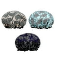 thumbnail image 2 of 3 Packs Double Layer Satin Shower Cap, Waterproof Reusable Elastic Bath Cap For Women Long Hair Shower Spa Salon, 2 of 4
