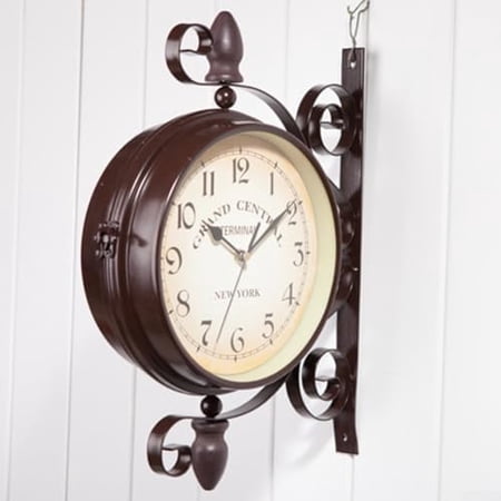 8 Antique Wrought Iron Wall Clock, Round Vintage Hanging Double-Sided Wall Clock With Wrought Iron Frame, Quartz Movement, For Living Room, Lobby, Porch, And Corridor$$Home Decor, Kitchen, & Other