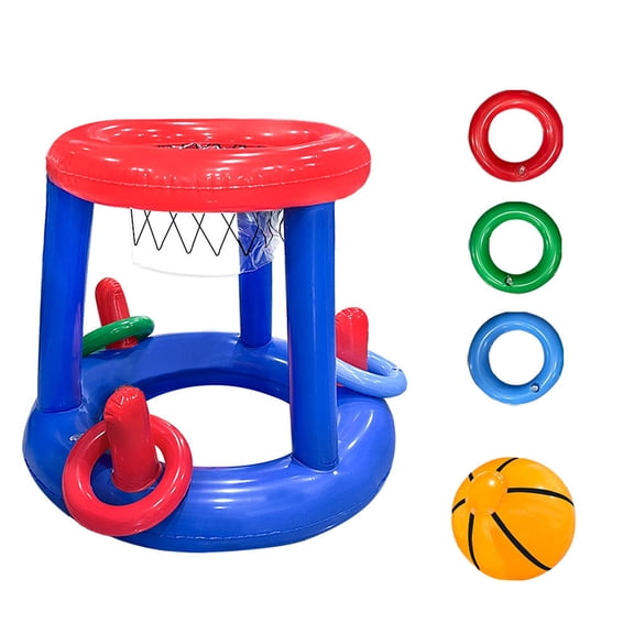 Inflatable Floating Basketball Hoop – Pool Water Game Set with 1 Hoop, 1 Ball, 3 Rings for Lake Beach Summer Fun