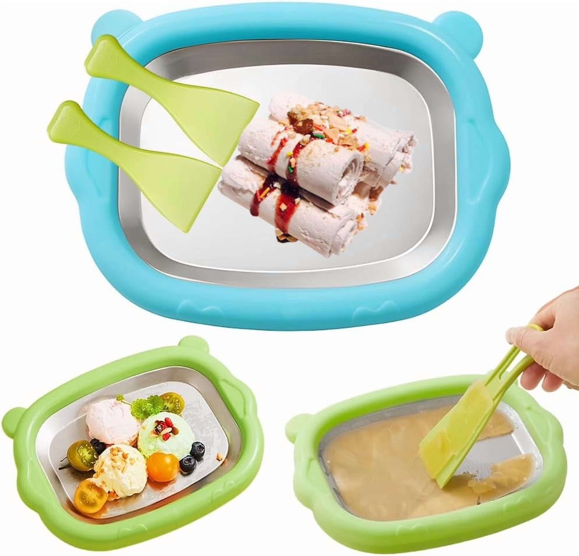 At-Home Rolled Ice Cream Maker Kit, Rolled Ice Cream Machine with 2 Scrapers, Instant Ice Cream Maker, DIY Homemade Ice Cream tray Ideal for Making Rolled Ice Cream Yogurt Sorbet Soft Serve(Blue)