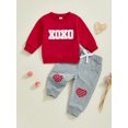 thumbnail image 3 of Elippeo Baby Pants Set, Long Sleeve Crew Neck Embroidery Letters Sweatshirt with Heart Pants 2-piece Outfit for Valentines Day 6 12 18 24 Months 3 Years, 3 of 9