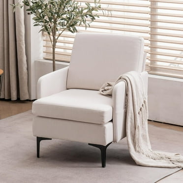 Zimtown Linen Fabric Accent Chairs, Mid Century Modern Armchair, Upholstered Comfy Single Sofa for Living Room, Bedroom Beige