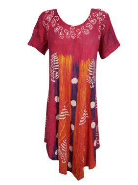 Mogul Womens Sundress Tie Dye Cap Sleeves Summer Style Loose Swing Flowy Cover Up Printed Tank Dress 2XL