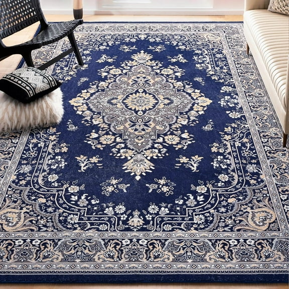 Junovo Soft Vintage Rug Print Boho Rugs Area Rug for Living Room,4'x6'Blue