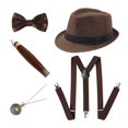 thumbnail image 2 of Conjunto de disfraz de gángster de Panamá 20 para hombre, sombrero Fedora, con espalda en Y, pajarita, juguete para y BLESIY Disfraces de cosplay para hombres, 2 of 5