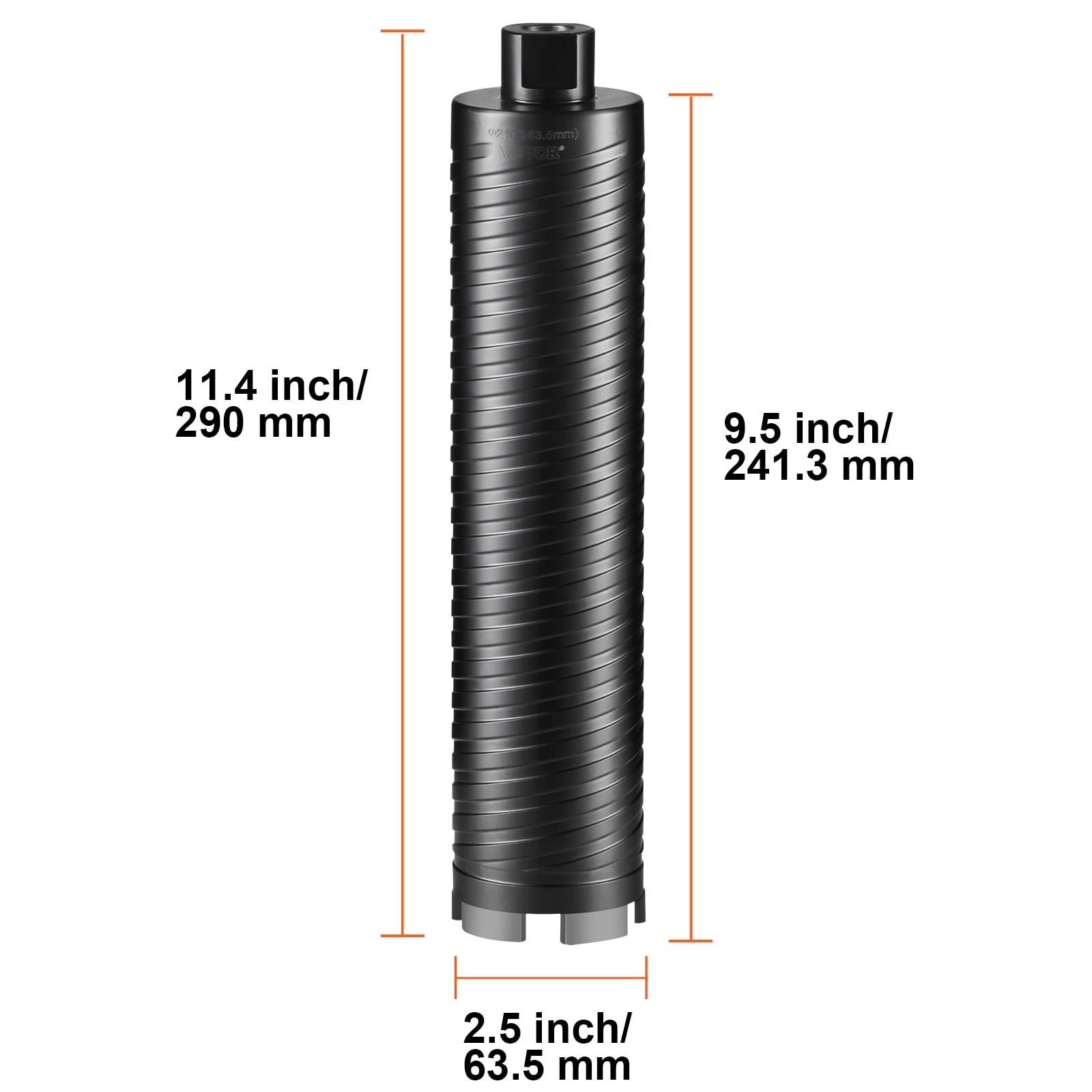 VEVOR Core Drill Bit, 2.5" Wet/Dry Diamond Core Drill Bits for Brick and Block, Concrete Core Drill Bit with Pilot Bit Adapter and Saw Blade, 9.5" Drilling Depth, 5/8"-11 Inner Thread, Laser Welding