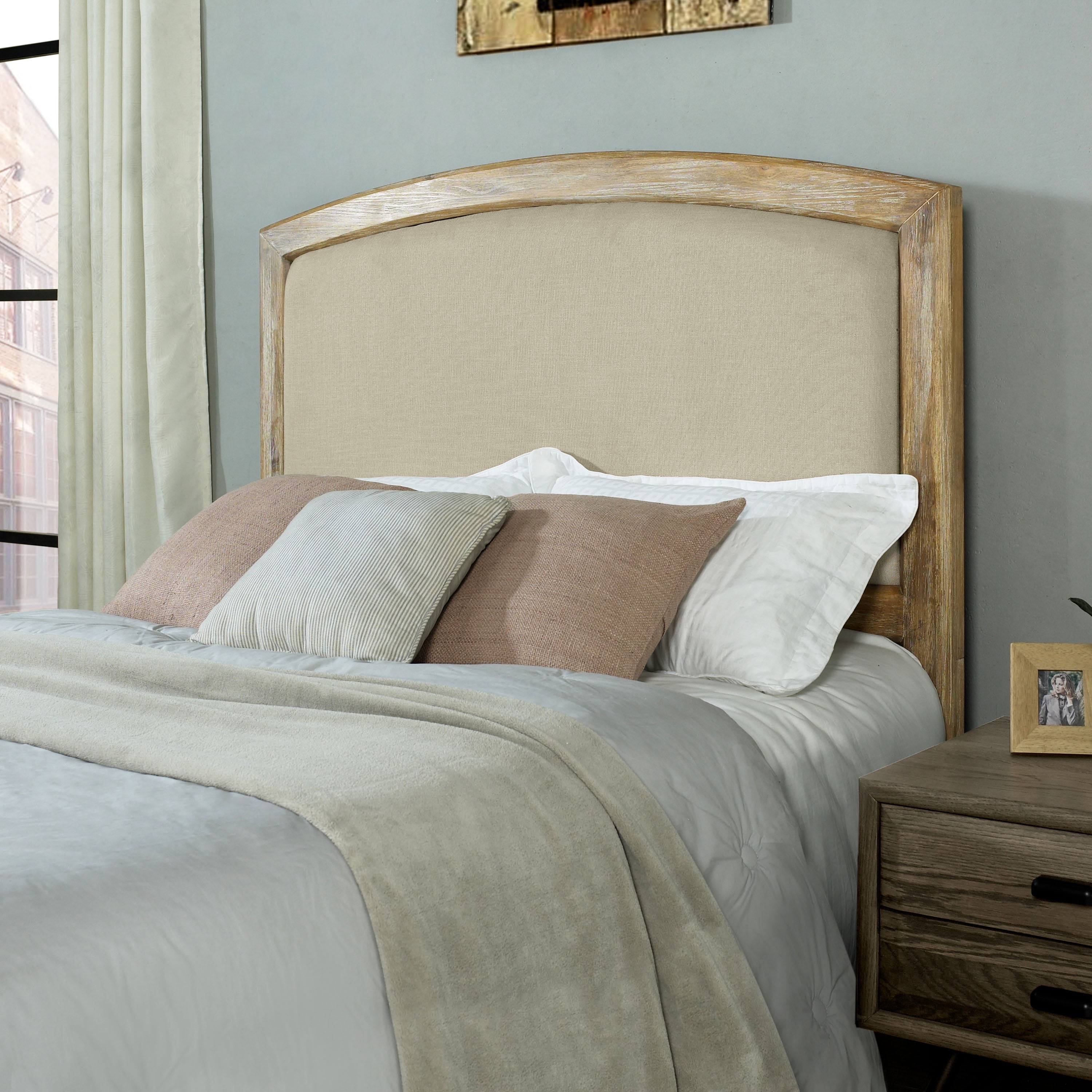 Cambria King Cal Headboard In CrÈme Weathered Pine And Linen