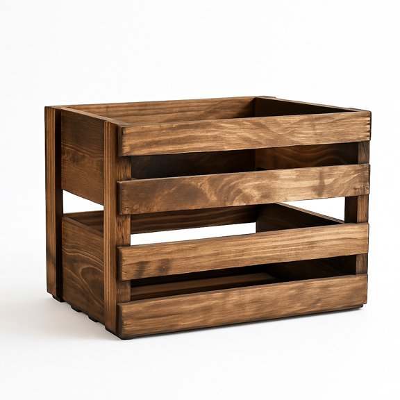 Medium Brown Wooden Record Storage Crate – Fits 12" Vinyl LP Records, Rustic Farmhouse Design