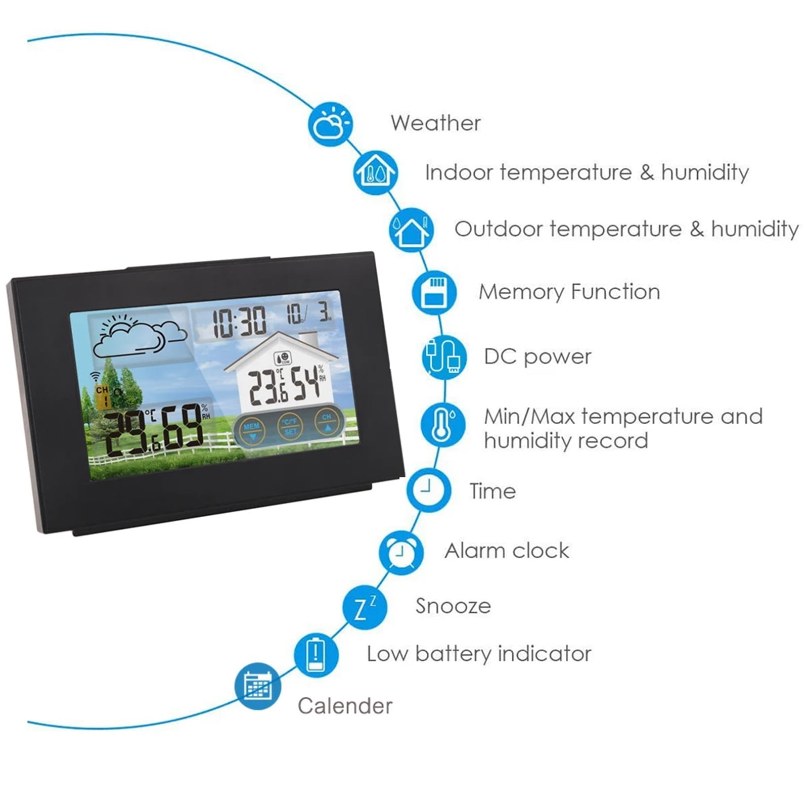 Wireless Weather Station Forecaster Indoor Outdoor Thermometer Hygrometer with Sensor Alarm Clock Backlight USB Charging ,High Precision