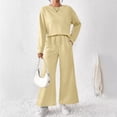 thumbnail image 2 of felwors Women Modal Fall 2 piece outfits Oversized Sweatshirt Wide Leg Pants Beige, XL, 2 of 5